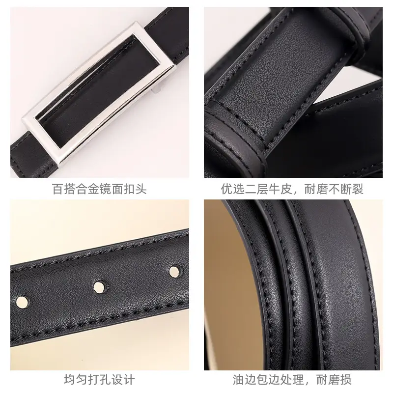 Black Leather Belt with Gold Buckle for Women - Image 9