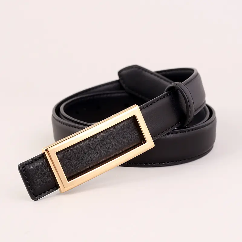 Black Leather Belt with Gold Buckle for Women - Image 4