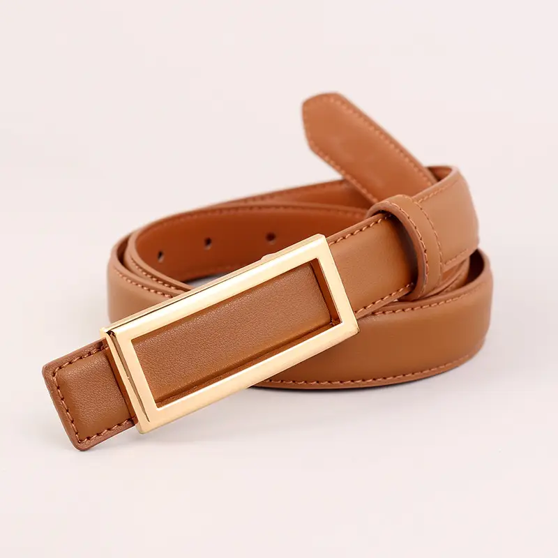 Black Leather Belt with Gold Buckle for Women - Image 5