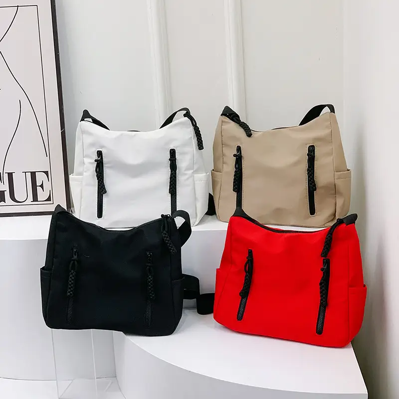 Japanese Nylon Shoulder Bag Large Capacity Beige - Image 5