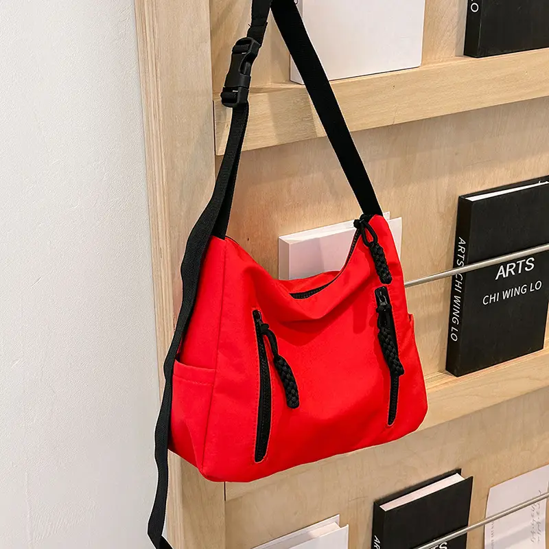 Japanese Nylon Shoulder Bag Large Capacity Beige - Image 6