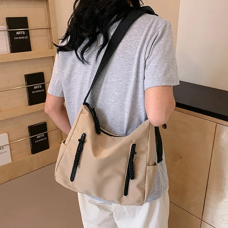 Japanese Nylon Shoulder Bag Large Capacity Beige - Image 7