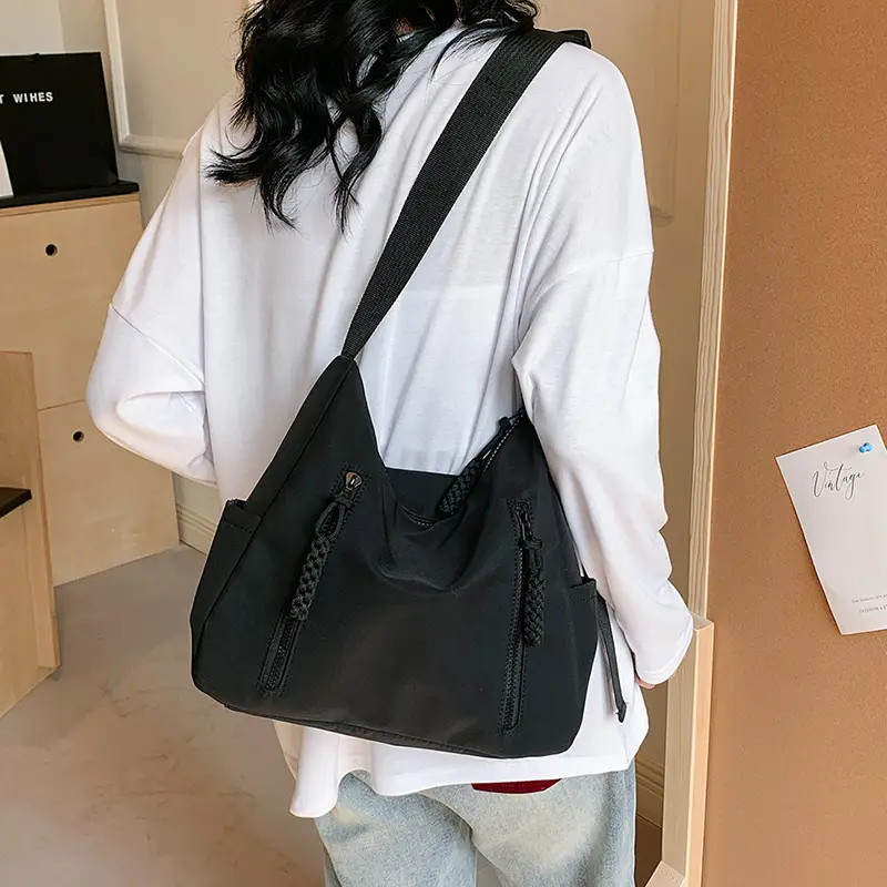 Japanese Nylon Shoulder Bag Large Capacity Beige - Image 8