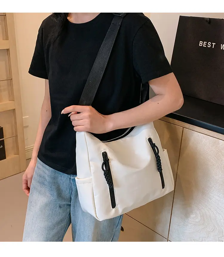 Japanese Nylon Shoulder Bag Large Capacity Beige — feature 1