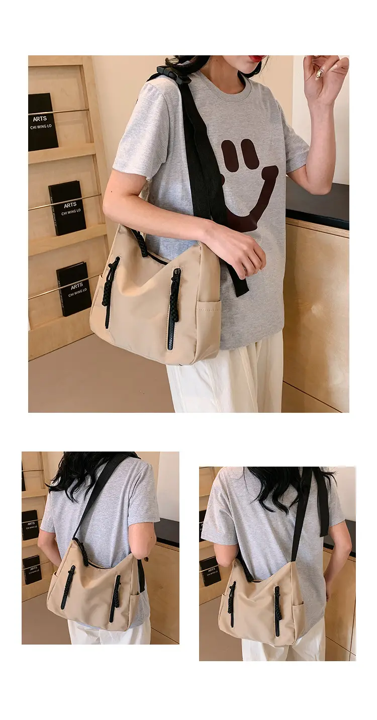 Japanese Nylon Shoulder Bag Large Capacity Beige — feature 10
