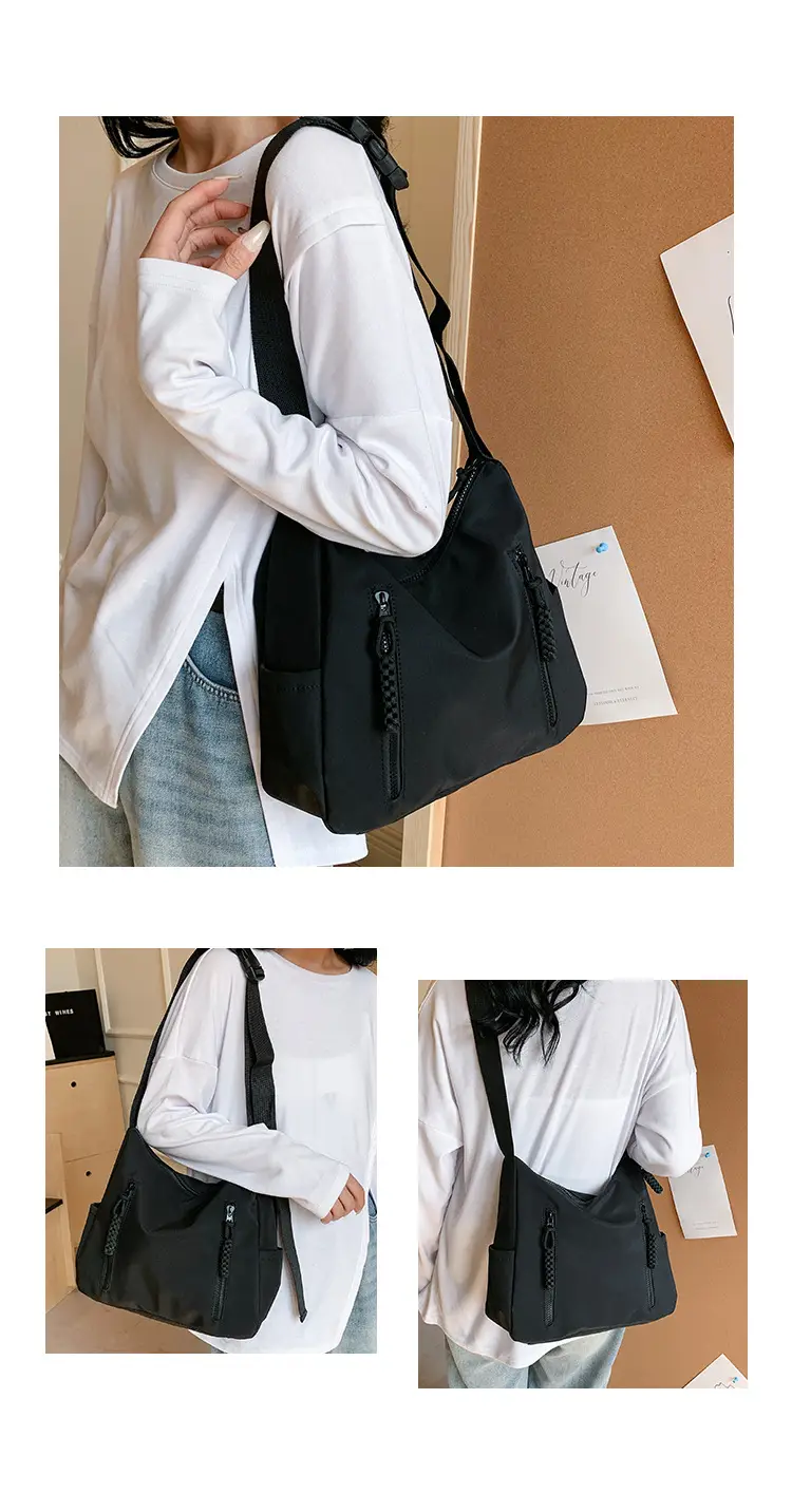 Japanese Nylon Shoulder Bag Large Capacity Beige — feature 12