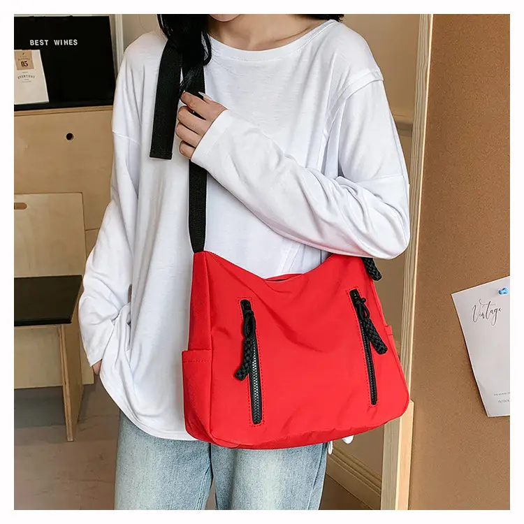 Japanese Nylon Shoulder Bag Large Capacity Beige — feature 13