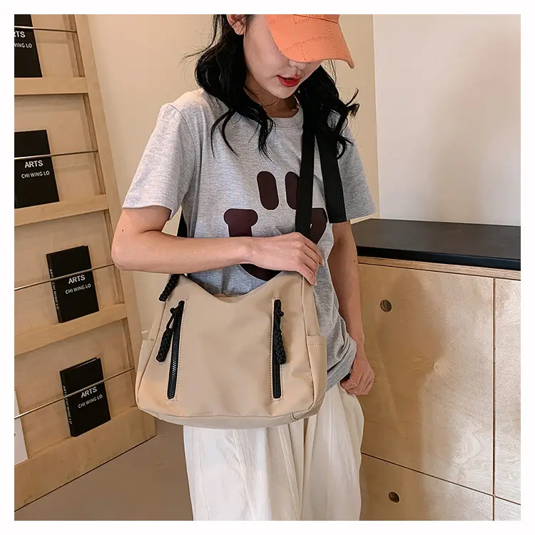 Japanese Nylon Shoulder Bag Large Capacity Beige — feature 23
