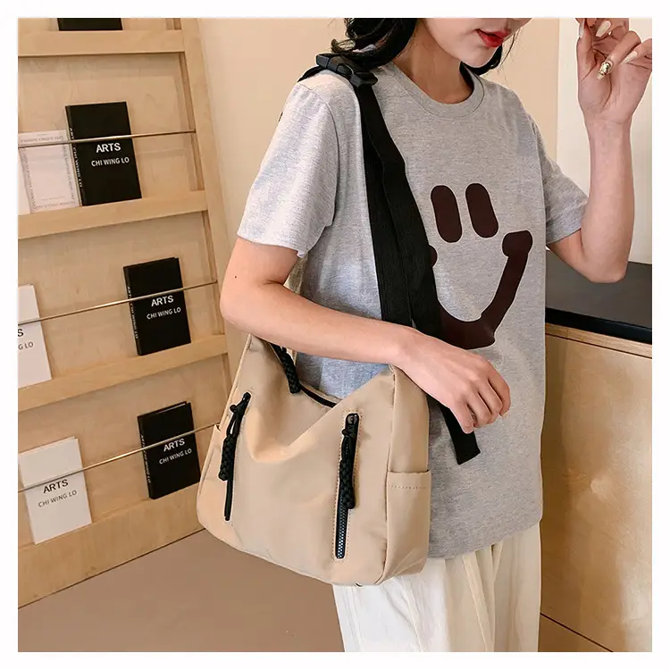 Japanese Nylon Shoulder Bag Large Capacity Beige — feature 25
