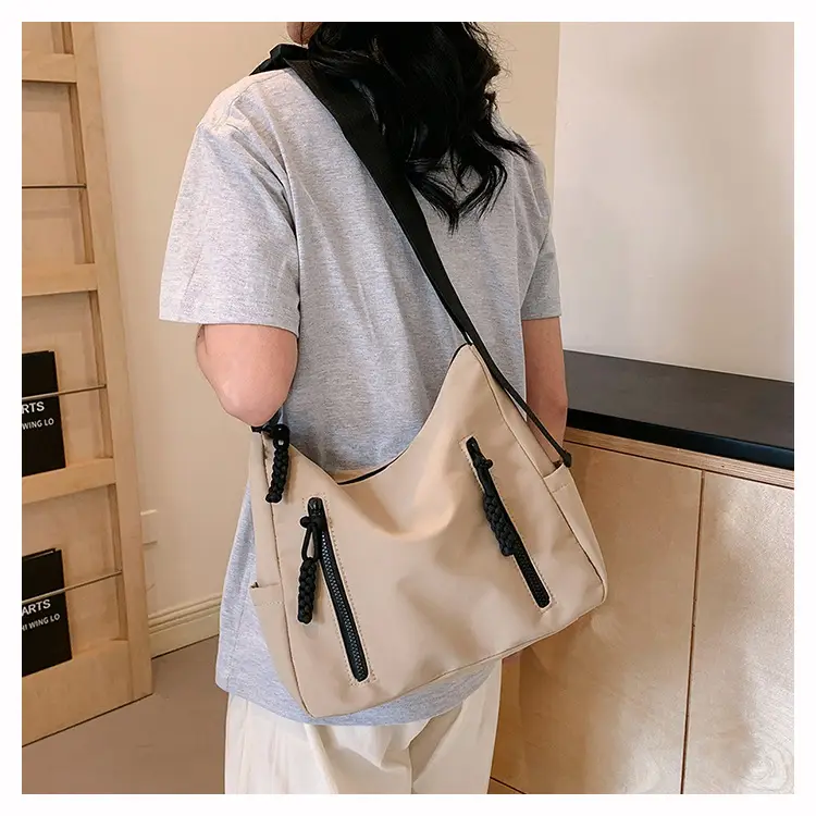 Japanese Nylon Shoulder Bag Large Capacity Beige — feature 27