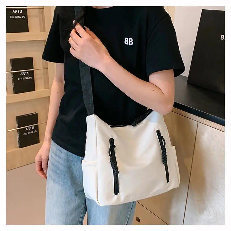 Japanese Nylon Shoulder Bag Large Capacity Beige — feature 30