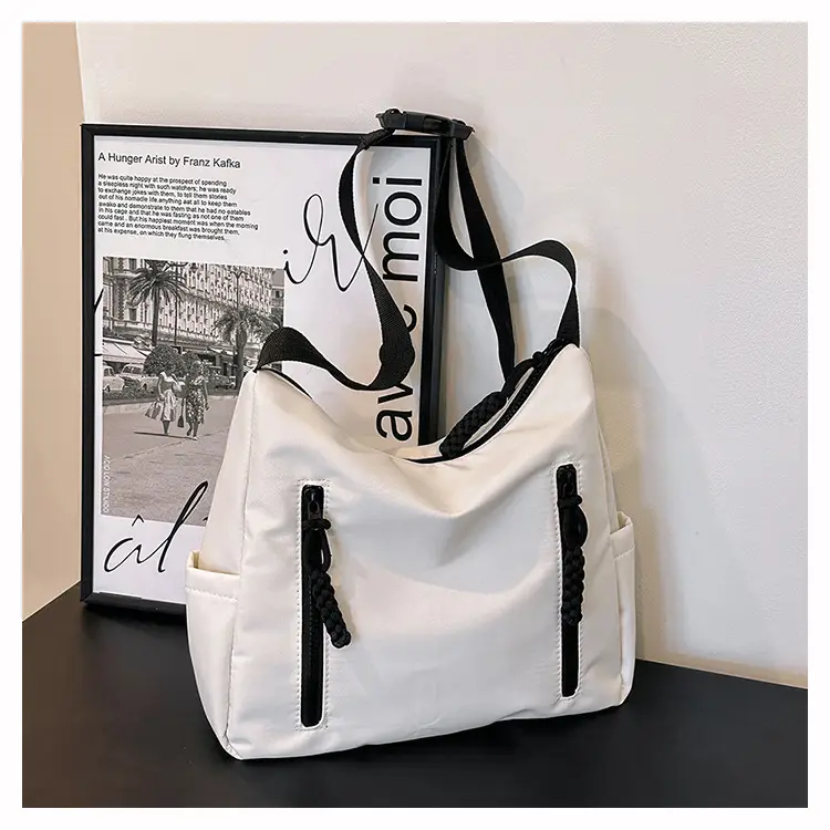 Japanese Nylon Shoulder Bag Large Capacity Beige — feature 34