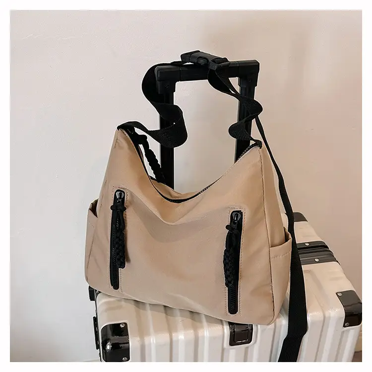 Japanese Nylon Shoulder Bag Large Capacity Beige — feature 40