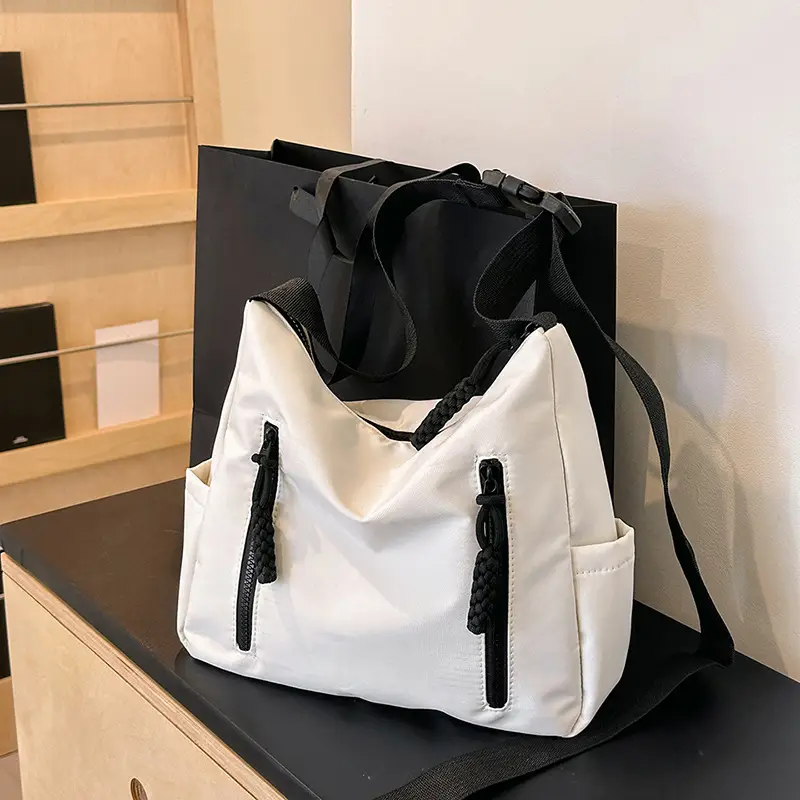 Japanese Nylon Shoulder Bag Large Capacity Beige - Image 2