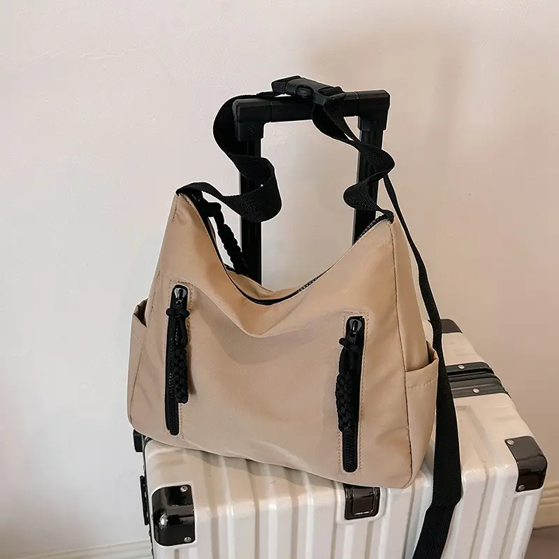 Japanese Nylon Shoulder Bag Large Capacity Beige - Image 4