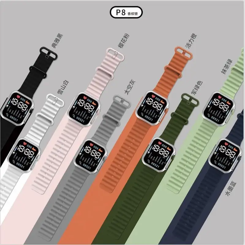 LED Electronic Watch P8 Green Silicone Band - Image 10