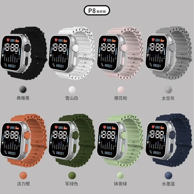LED Electronic Watch P8 Green Silicone Band - Image 11