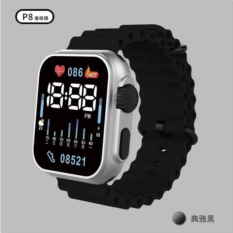 LED Electronic Watch P8 Green Silicone Band - Image 12
