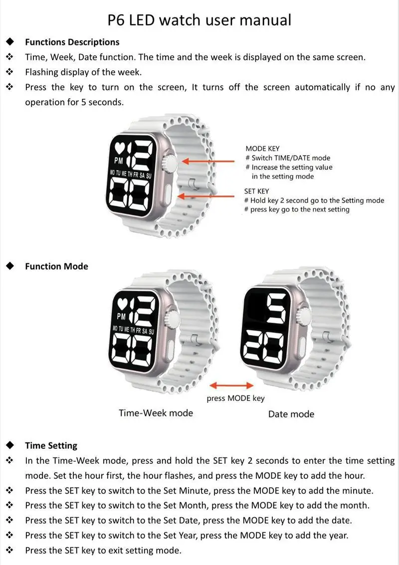 LED Electronic Watch P8 Green Silicone Band — feature 11