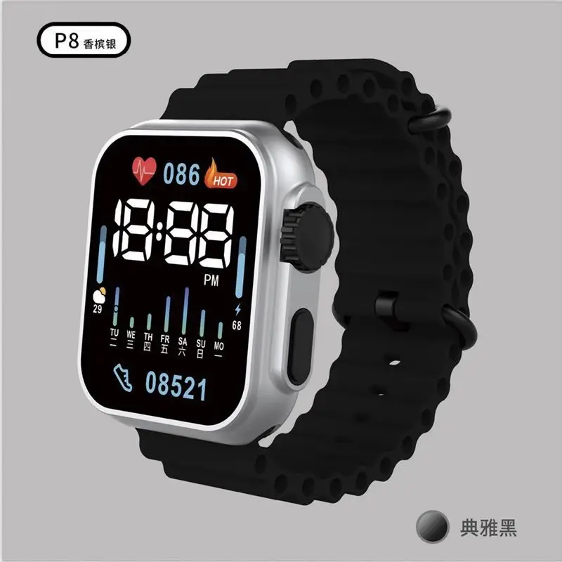 LED Electronic Watch P8 Green Silicone Band — feature 3