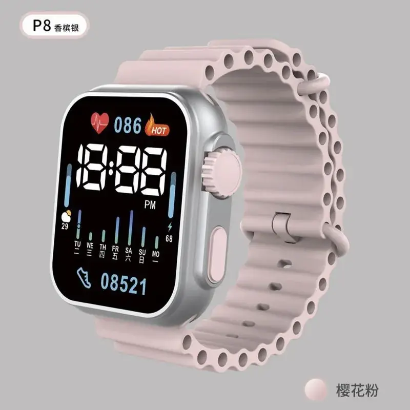 LED Electronic Watch P8 Green Silicone Band - Image 3