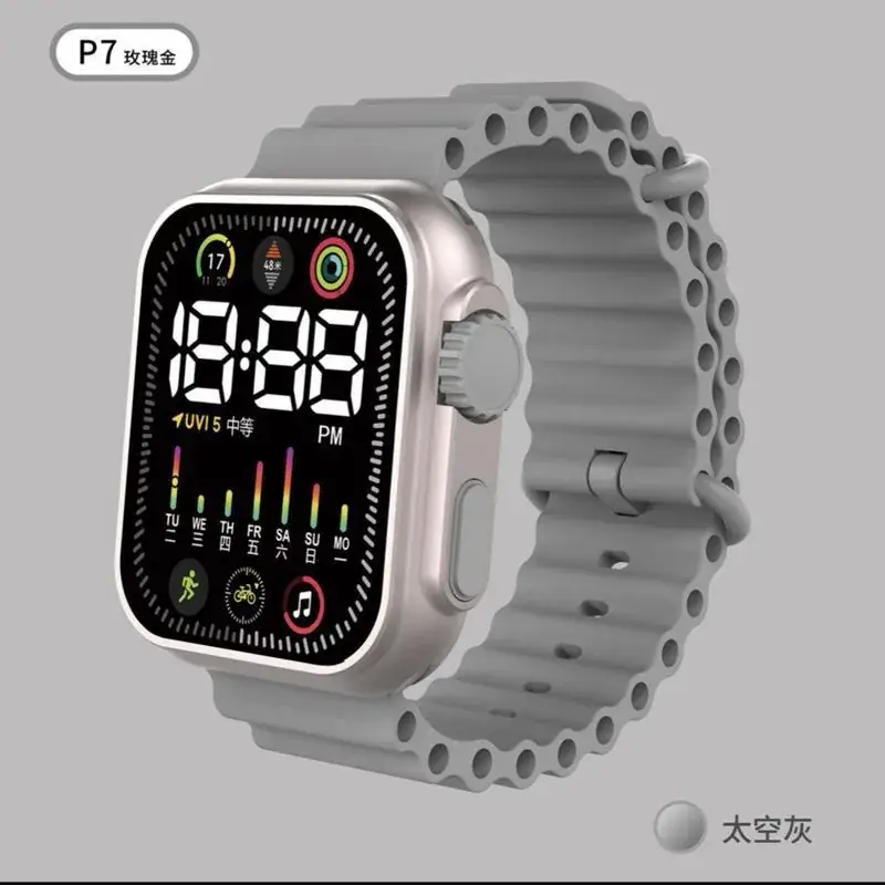 LED Electronic Watch P8 Green Silicone Band - Image 4
