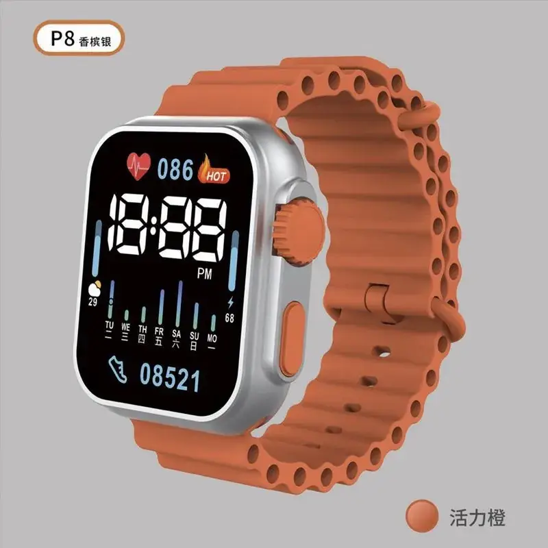 LED Electronic Watch P8 Green Silicone Band - Image 5