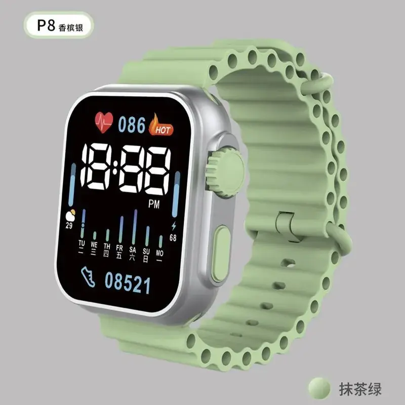 LED Electronic Watch P8 Green Silicone Band - Image 7