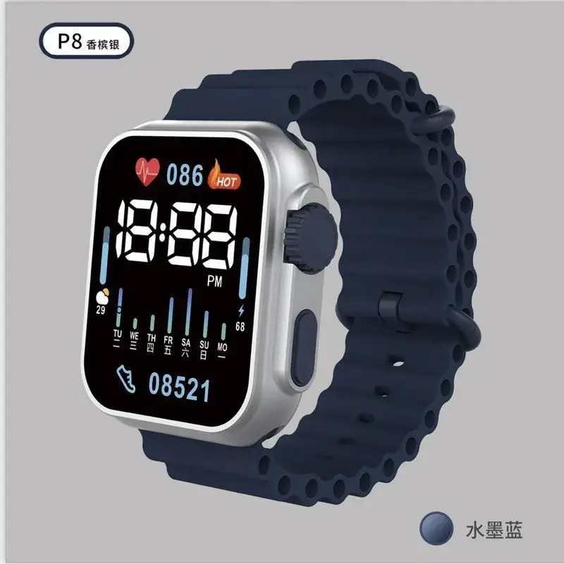 LED Electronic Watch P8 Green Silicone Band - Image 8