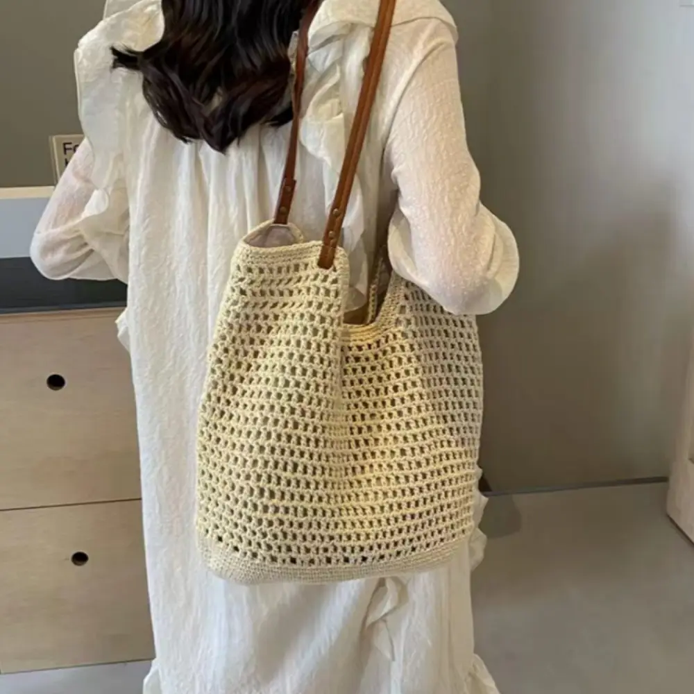 High-End Cotton Straw Bag for Women New Handmade Large Capacity - Image 10