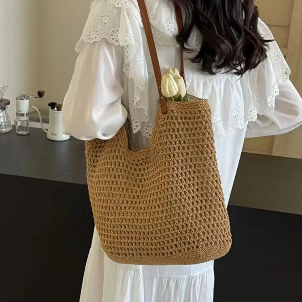 High-End Cotton Straw Bag for Women New Handmade Large Capacity - Image 11