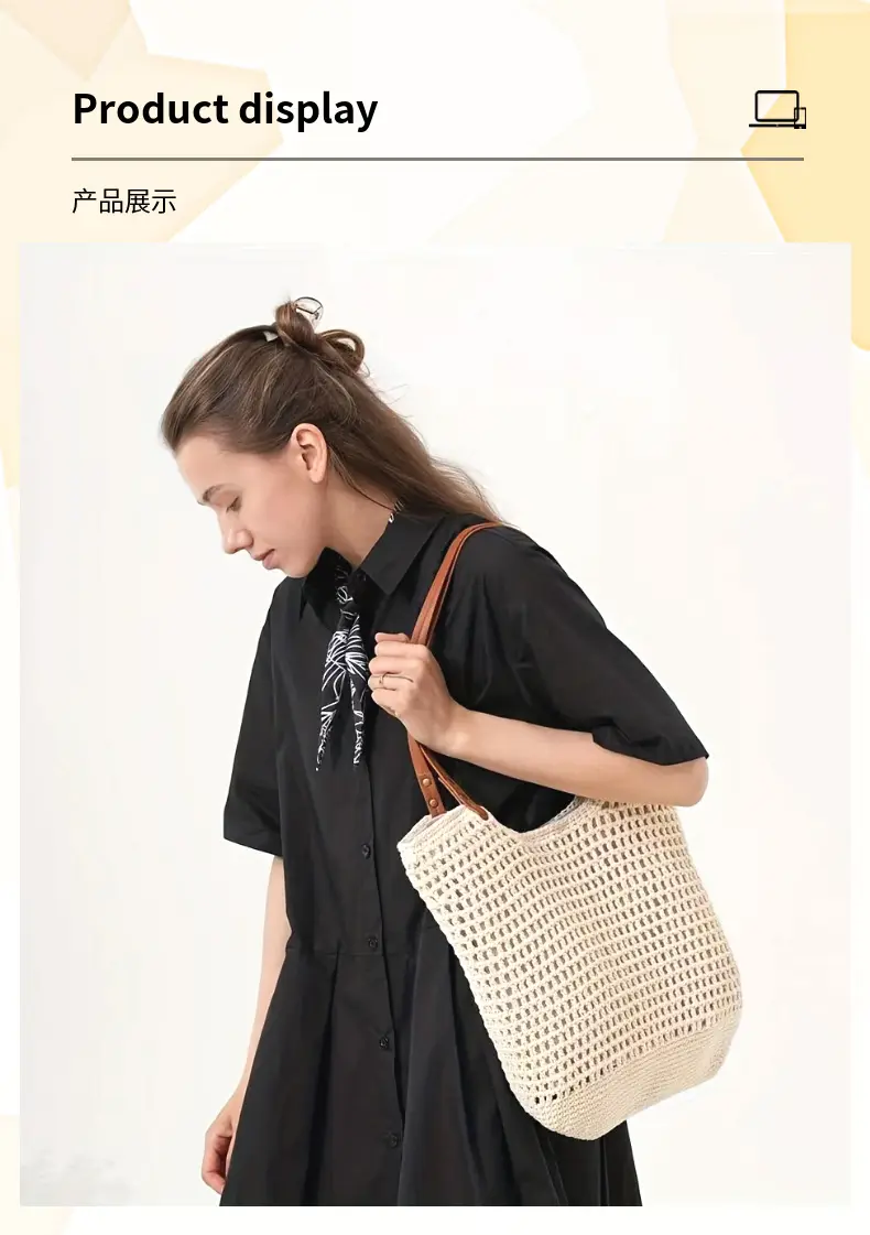 High-End Cotton Straw Bag for Women New Handmade Large Capacity — feature 8