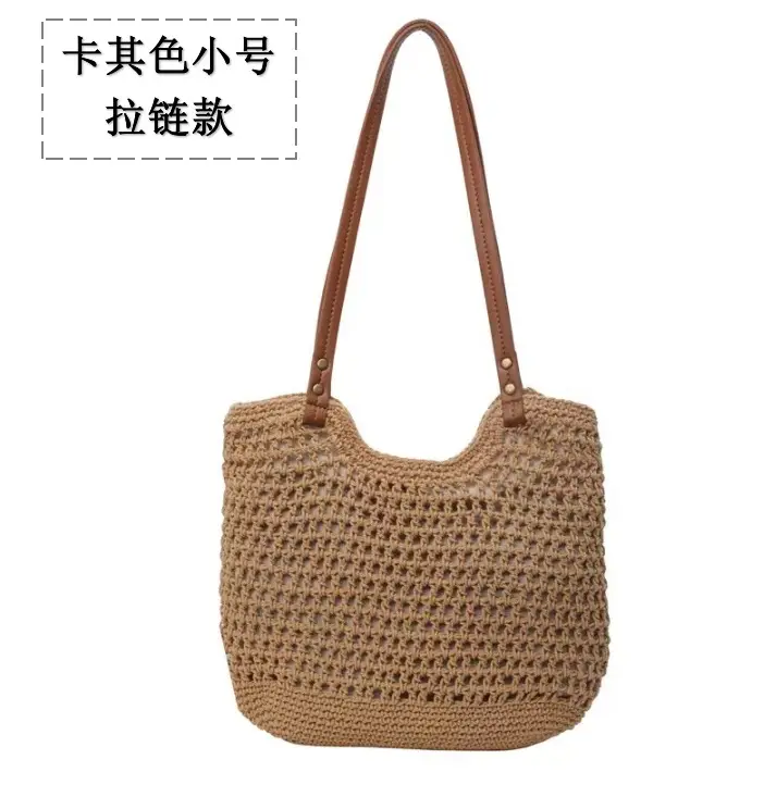 High-End Cotton Straw Bag for Women New Handmade Large Capacity - Image 3
