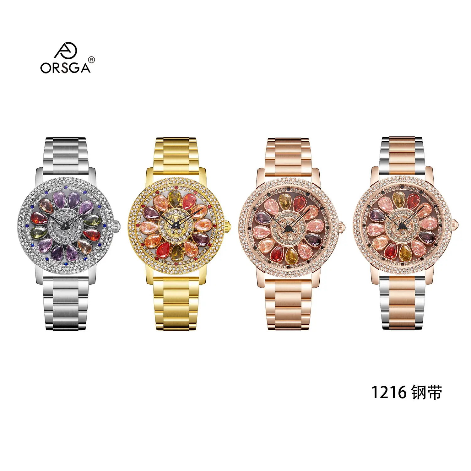 Women's Crystal Diamond Watch Brown Leather Band — feature 11