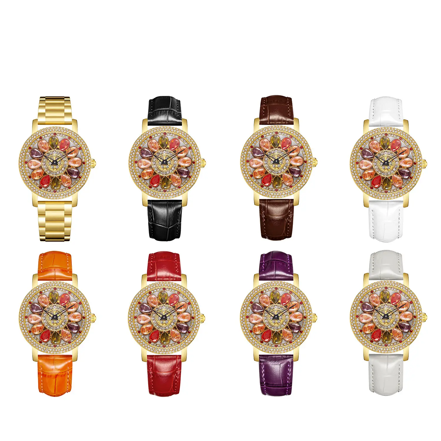 Women's Crystal Diamond Watch Brown Leather Band — feature 8