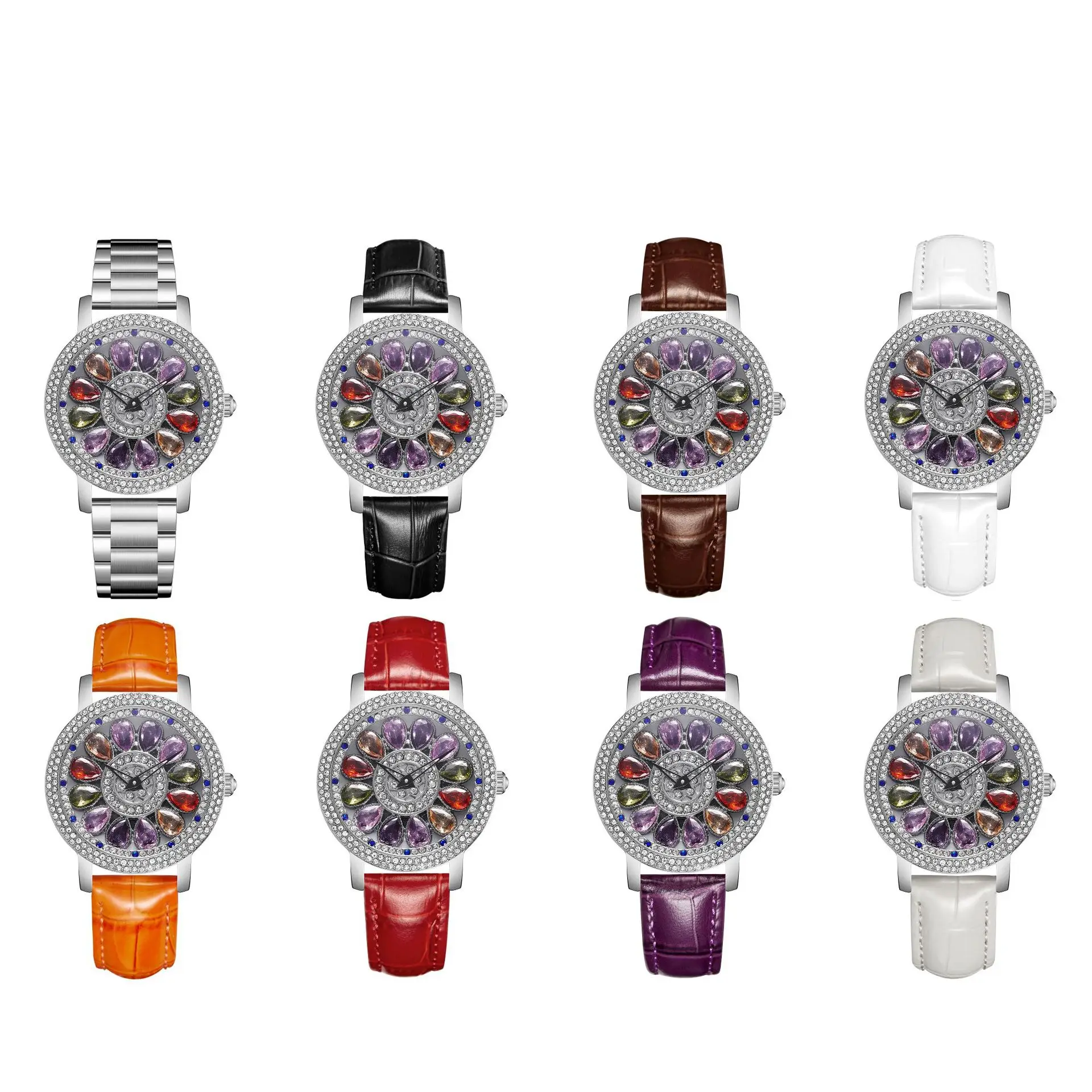 Women's Crystal Diamond Watch Brown Leather Band — feature 9