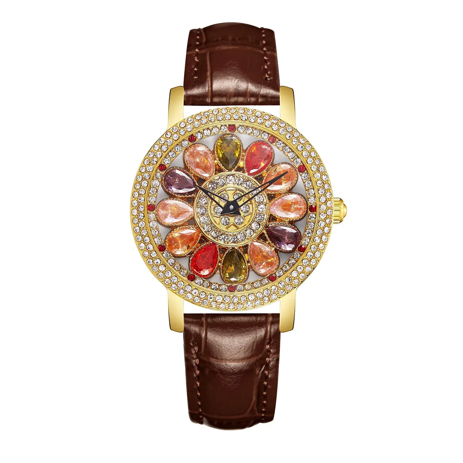 Women's Crystal Diamond Watch Brown Leather Band - Image 12