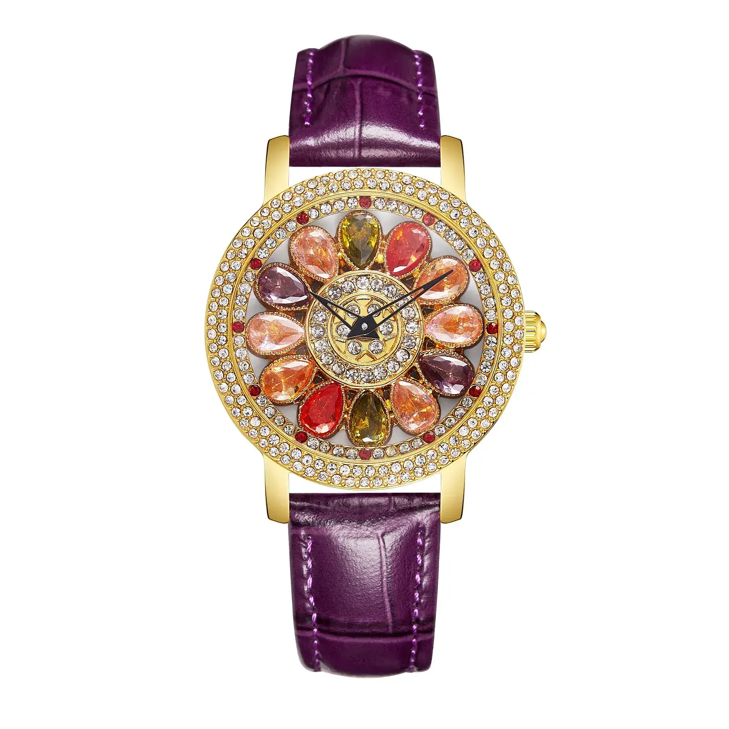 Women's Crystal Diamond Watch Brown Leather Band - Image 15