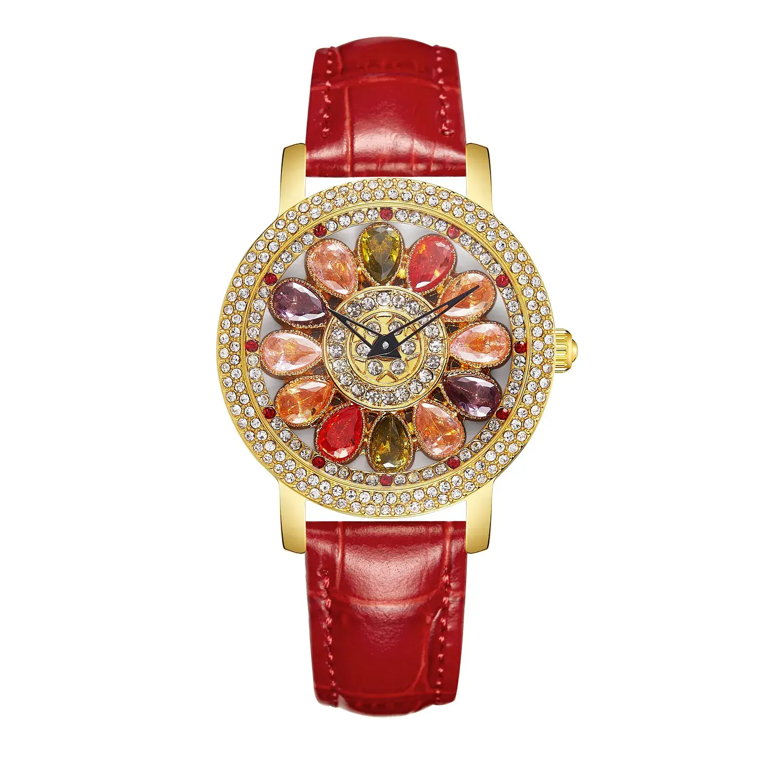 Women's Crystal Diamond Watch Brown Leather Band - Image 16