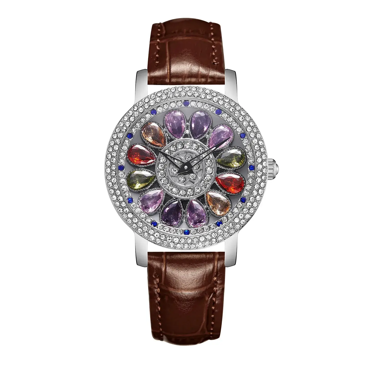 Women's Crystal Diamond Watch Brown Leather Band - Image 20