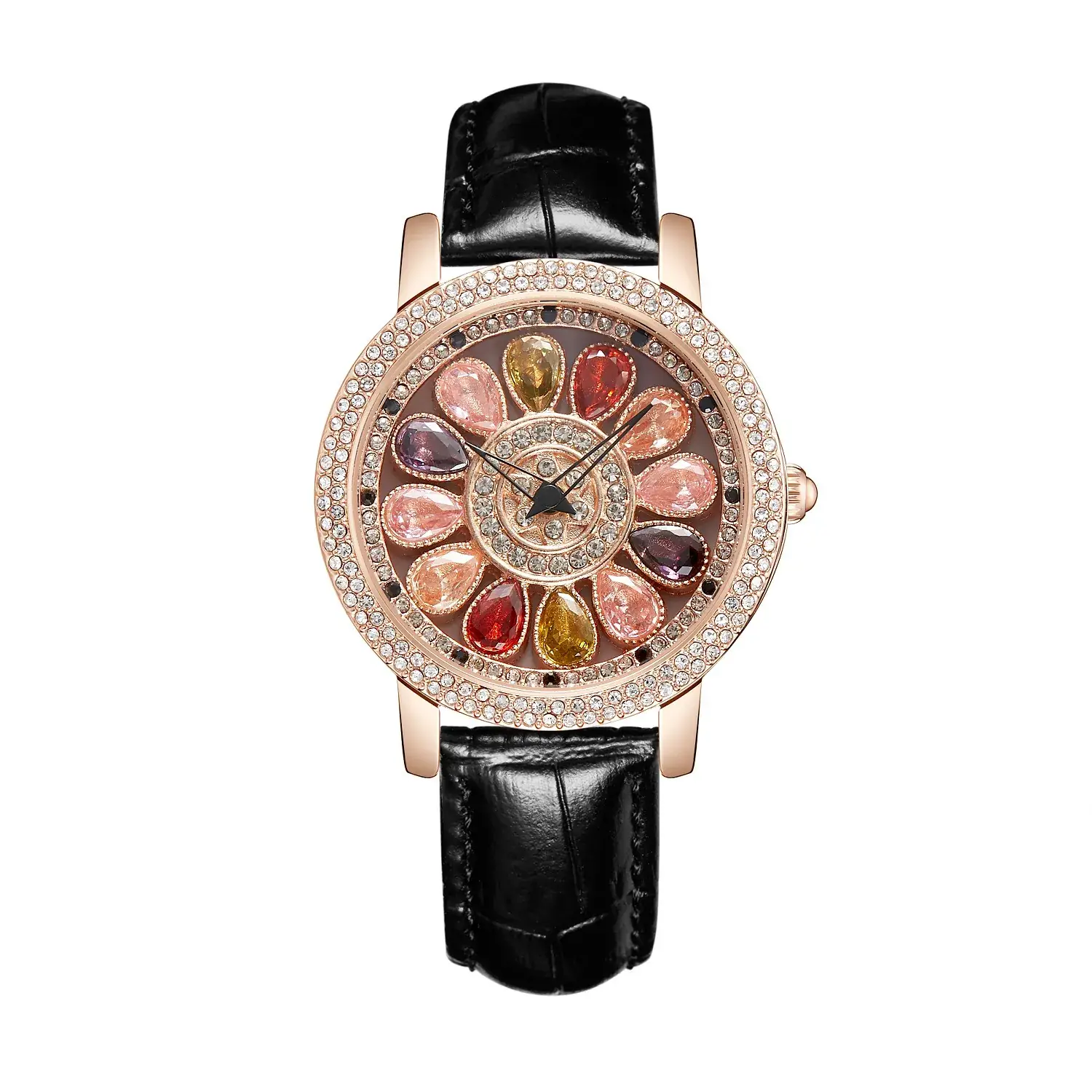 Women's Crystal Diamond Watch Brown Leather Band - Image 3