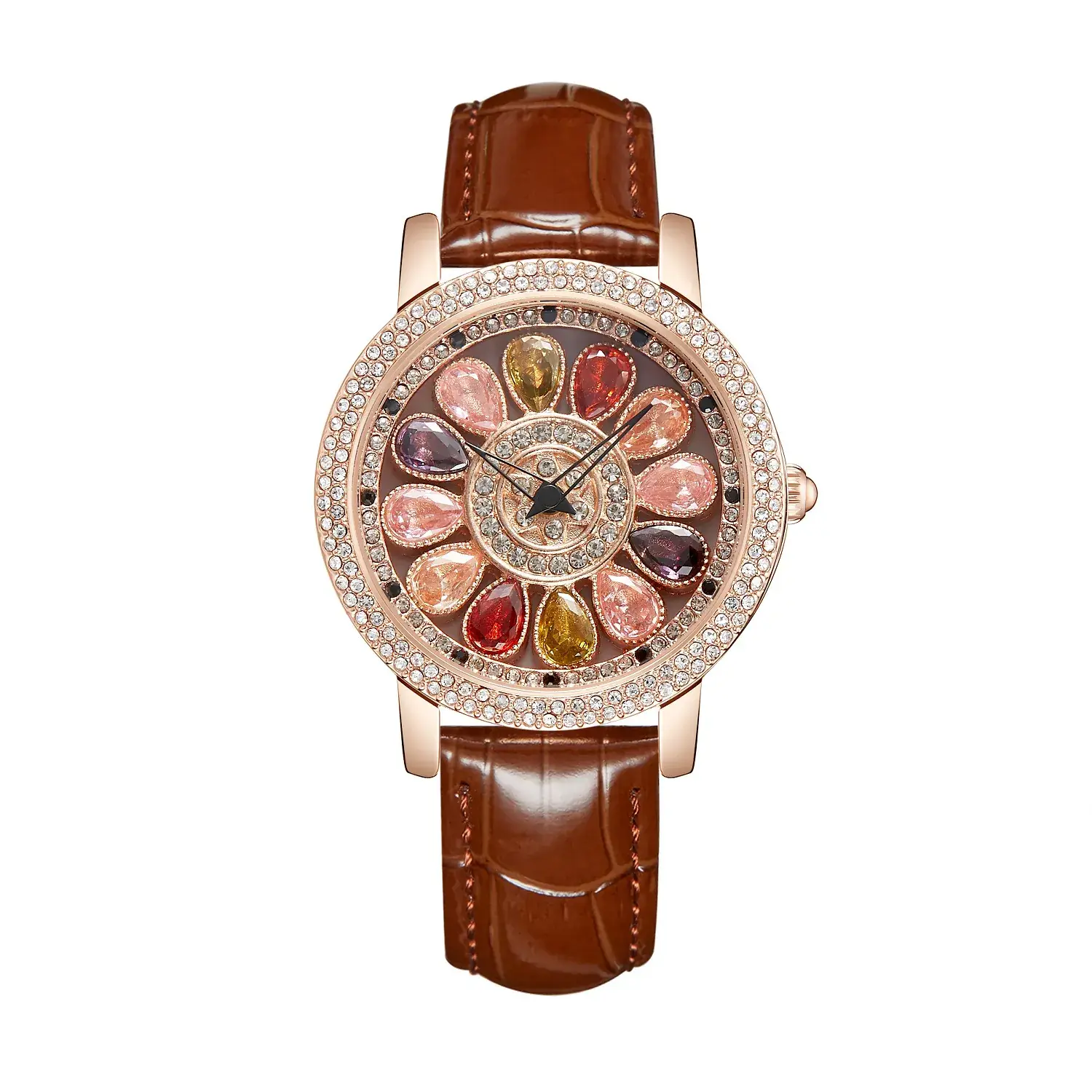 Women's Crystal Diamond Watch Brown Leather Band - Image 4