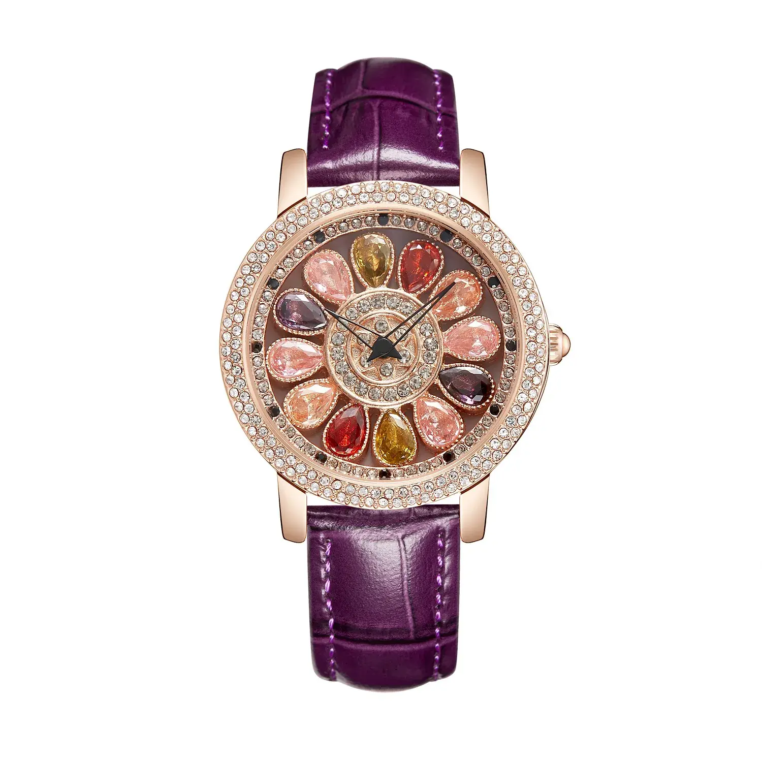 Women's Crystal Diamond Watch Brown Leather Band - Image 7