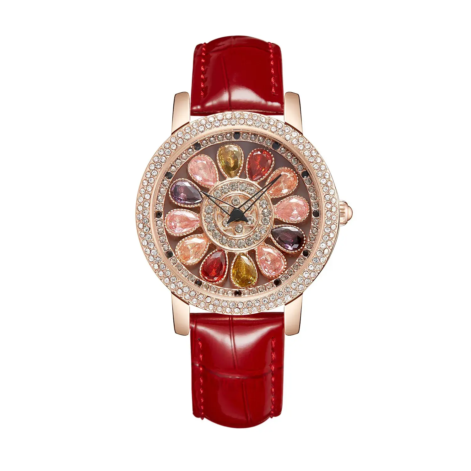 Women's Crystal Diamond Watch Brown Leather Band - Image 8