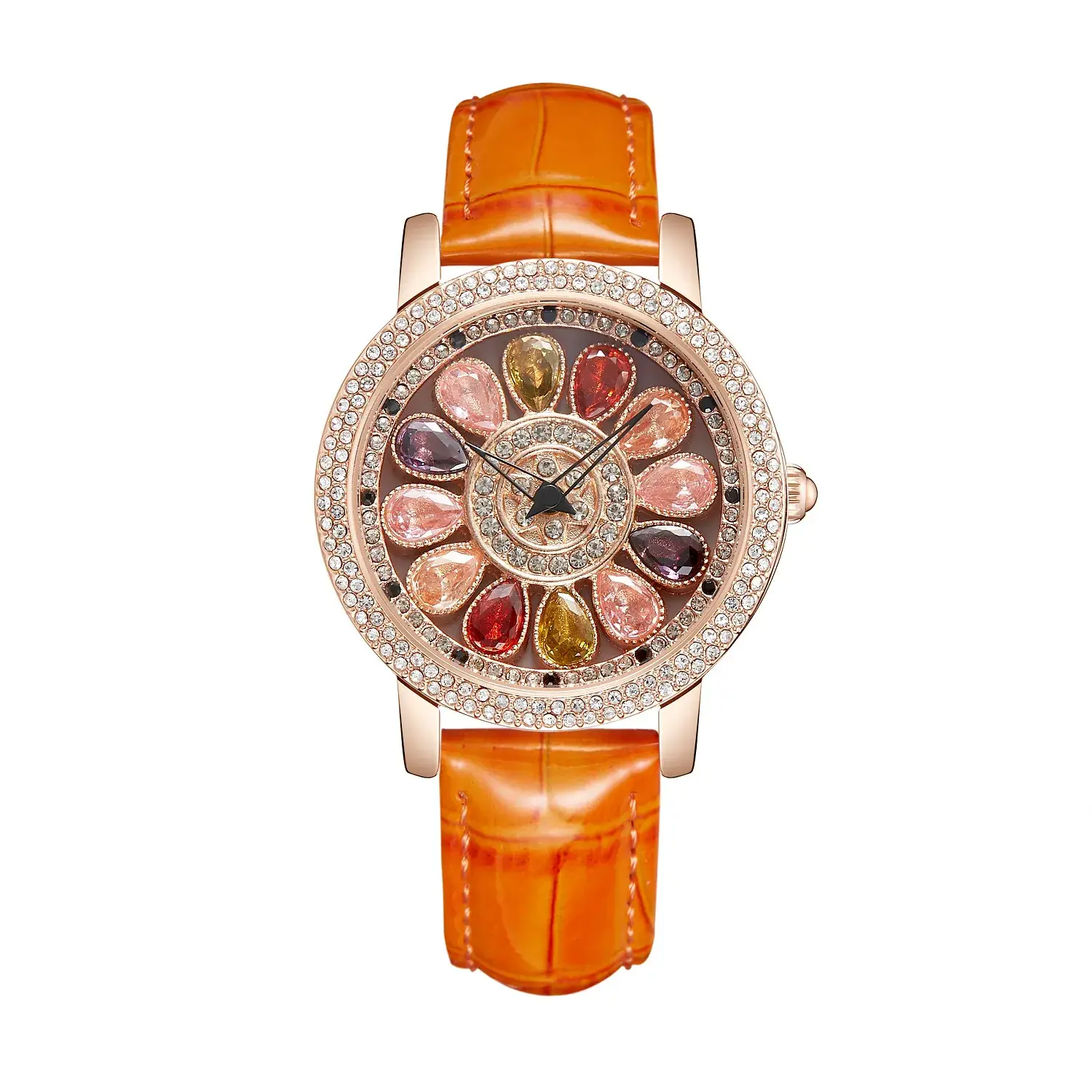 Women's Crystal Diamond Watch Brown Leather Band - Image 9