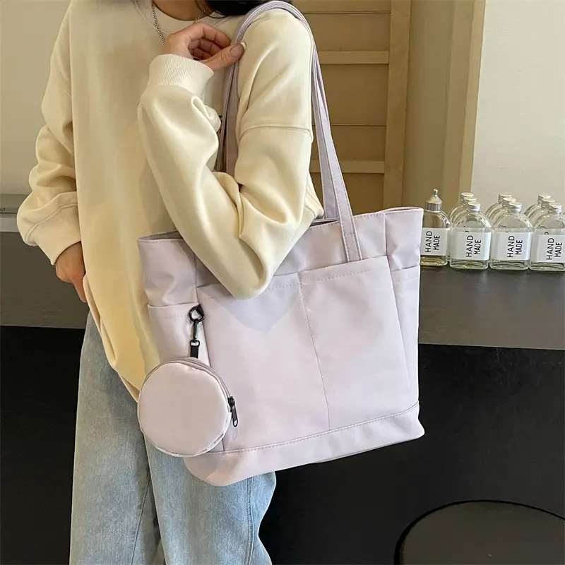 Women's Large Capacity Nylon Shoulder Bag White - Image 6