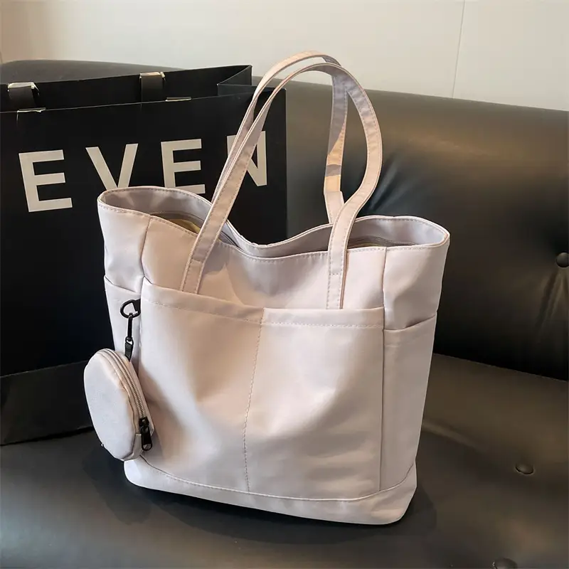 Women's Large Capacity Nylon Shoulder Bag White - Image 7