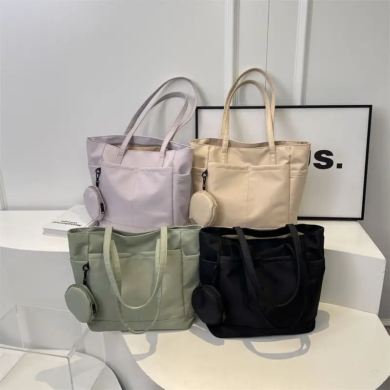 Women's Large Capacity Nylon Shoulder Bag White - Image 8