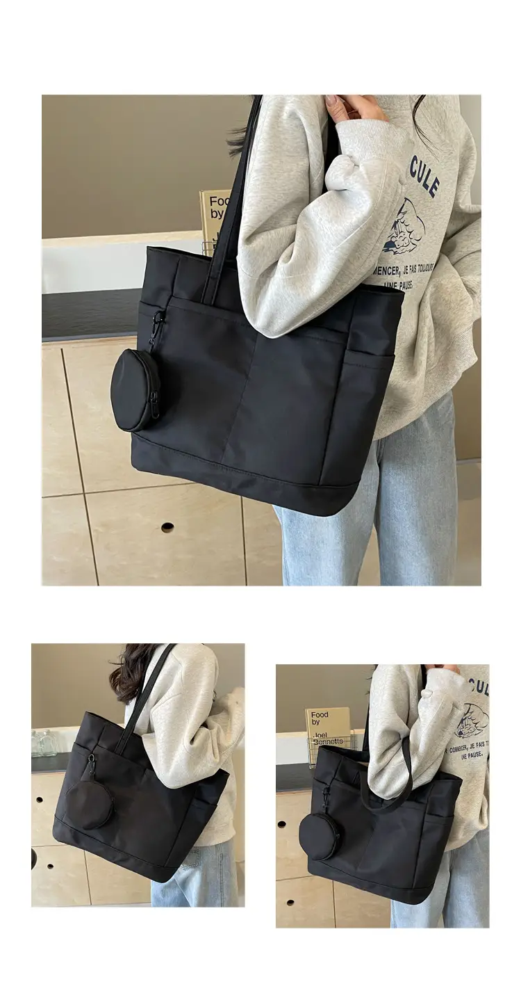 Women's Large Capacity Nylon Shoulder Bag White — feature 10