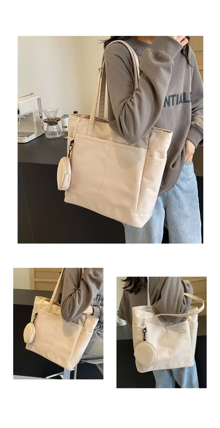 Women's Large Capacity Nylon Shoulder Bag White — feature 11